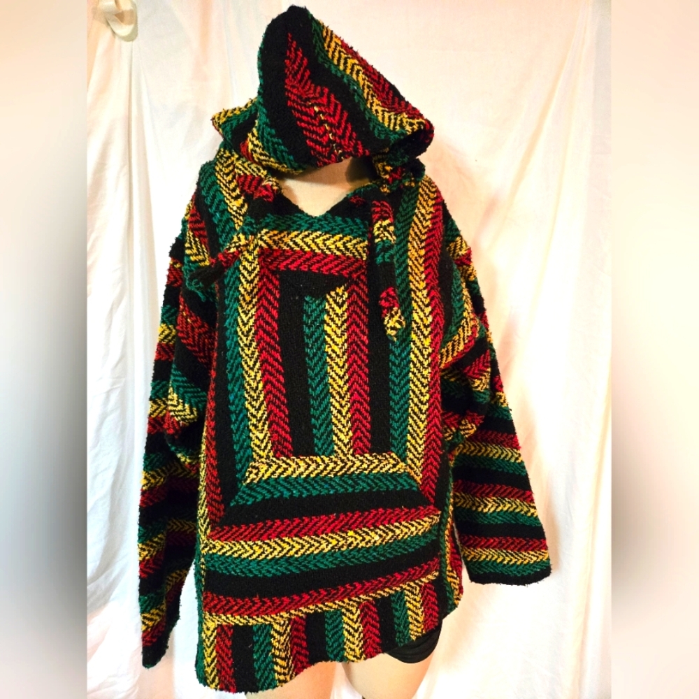 Baja Joe Striped Woven Rasta Pullover Hoodie✌🏼